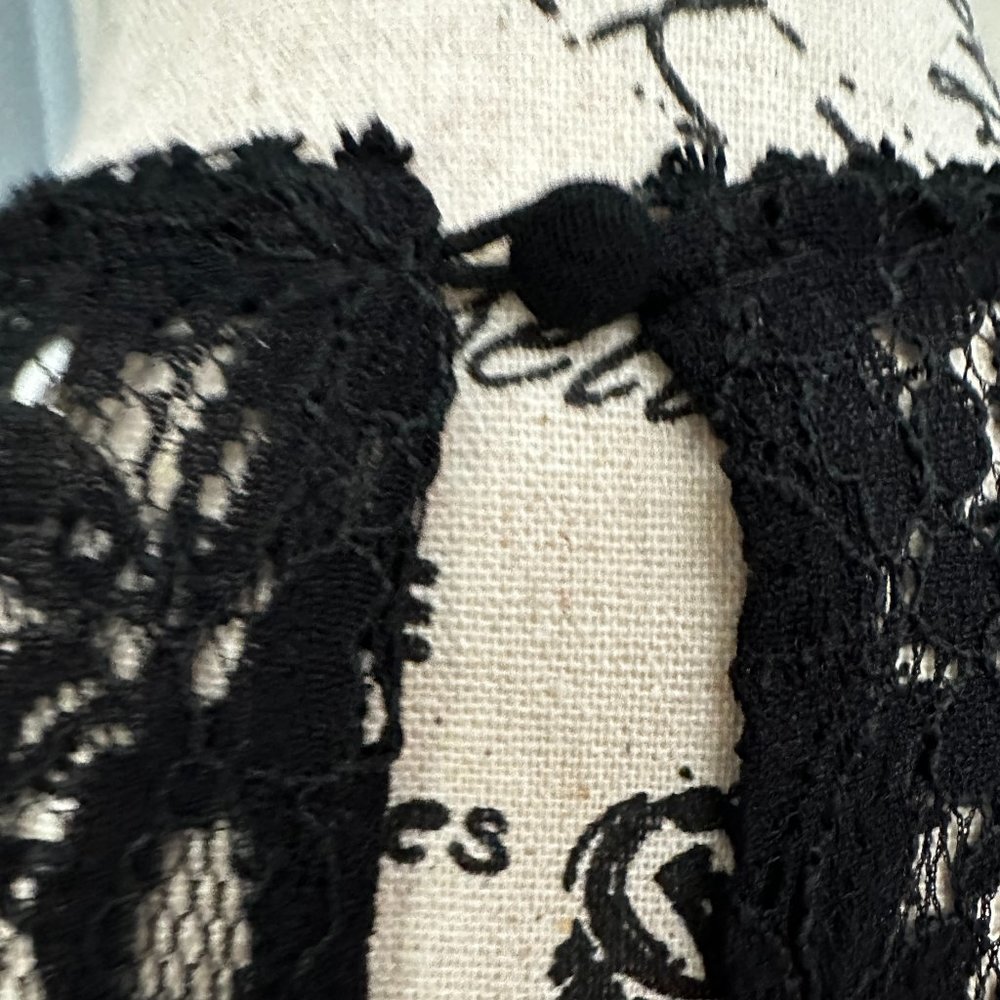 Sheer Black Lace Long bell-shape sleeve w/front cutout - Picture 7 of 8